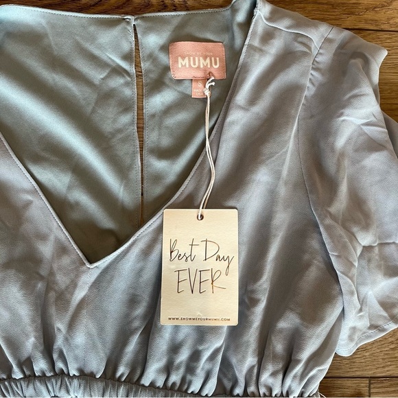 NWT Show Me Your Mumu Small Emily Empire Maxi Dress Steel Blue Chiffon - Picture 5 of 6